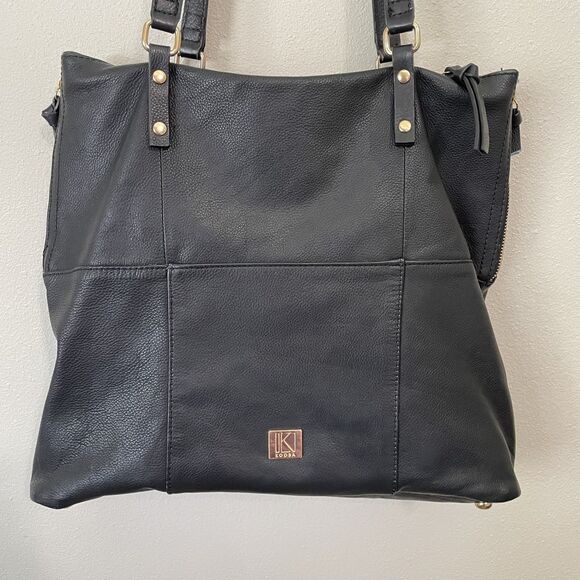 KOOBA Black Pebbled Leather Double Handle Satchel Shoulder Bag Boho Purse Y2K - Picture 1 of 13
